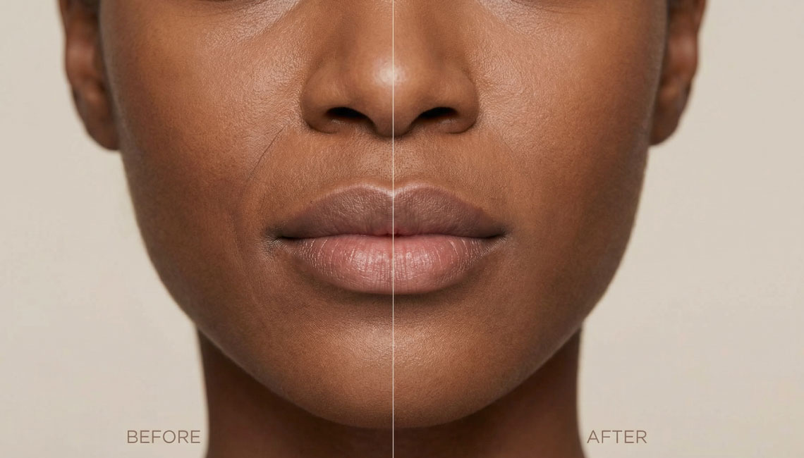 Lower face before and after showing softer lines around the mouth