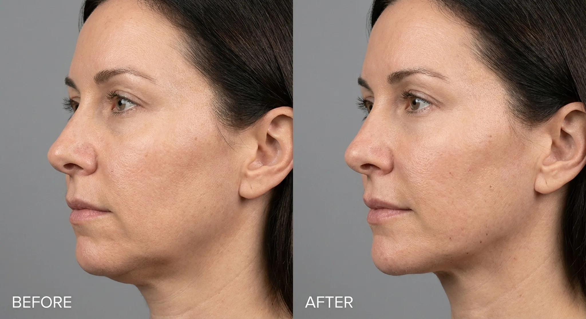 Leah before and after dermal fillers and fat dissolving profile view